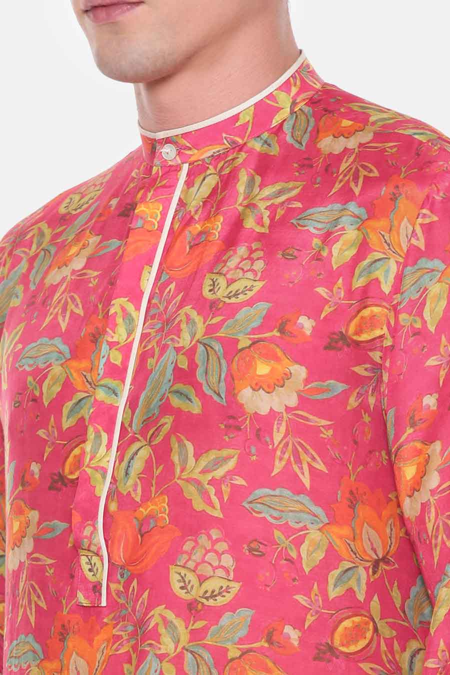Pink Floral Printed Kurta Set