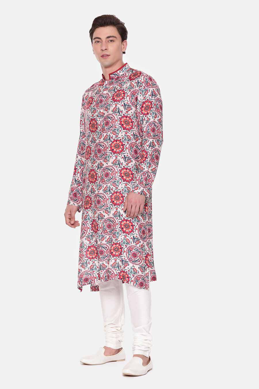 Red & Blue Printed Kurta Set