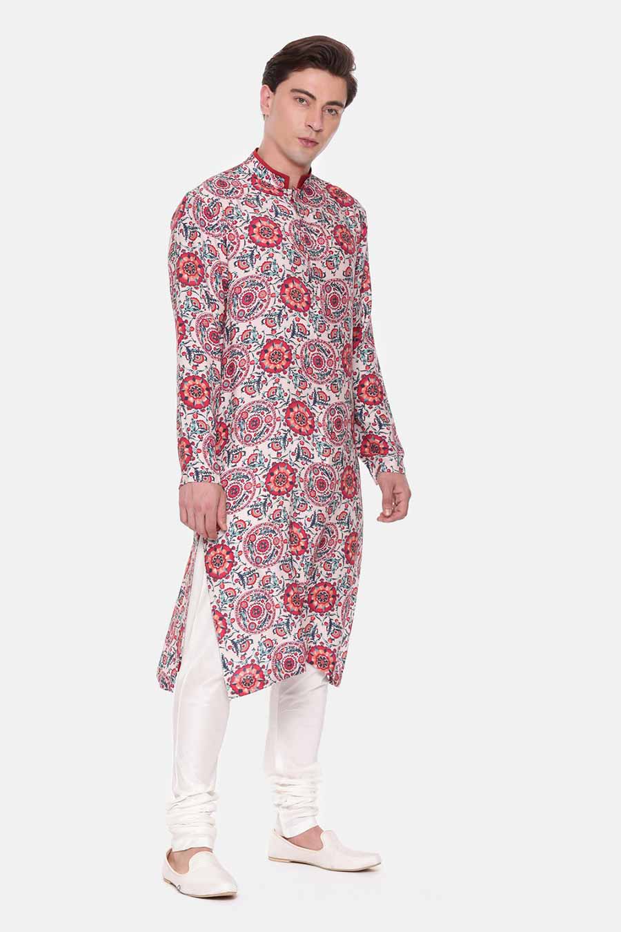 Red & Blue Printed Kurta Set