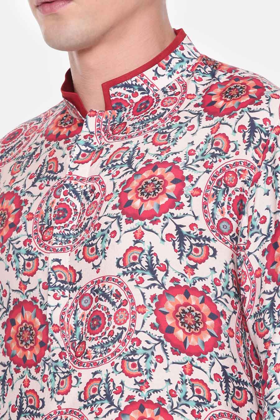Red & Blue Printed Kurta Set