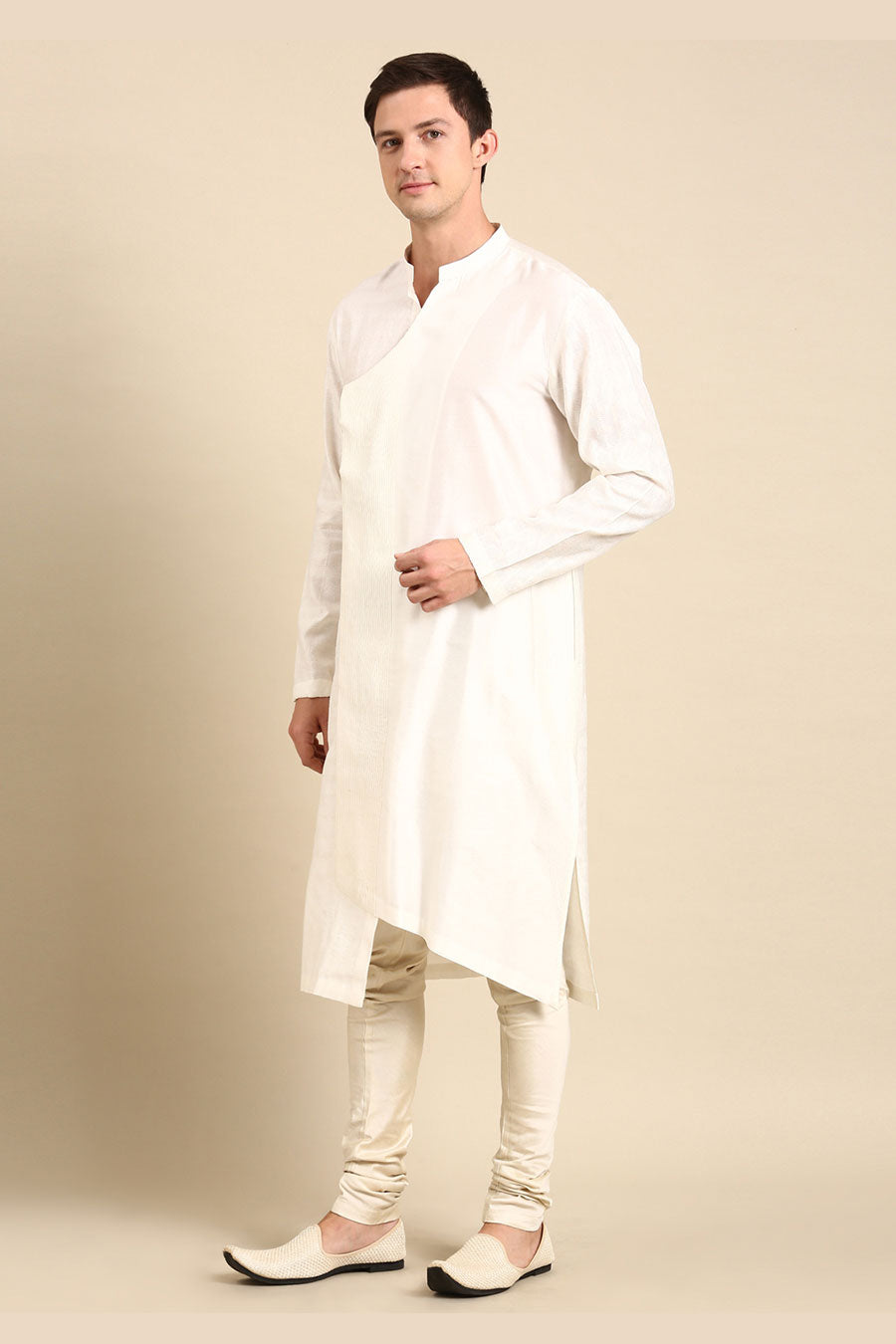 Ivory Jacquard Panelled Kurta Set