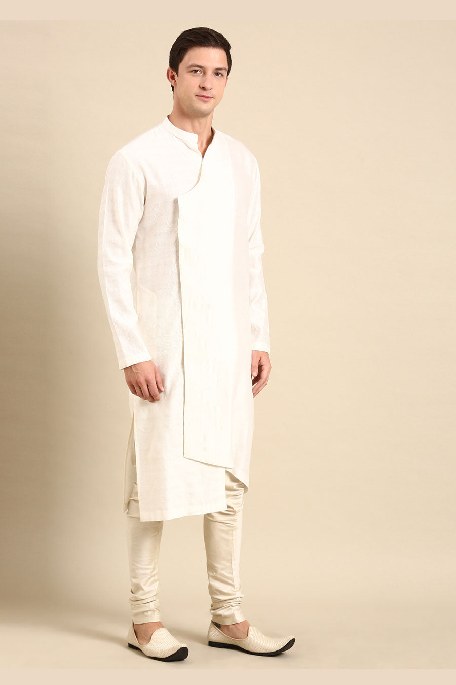 Ivory Jacquard Panelled Kurta Set