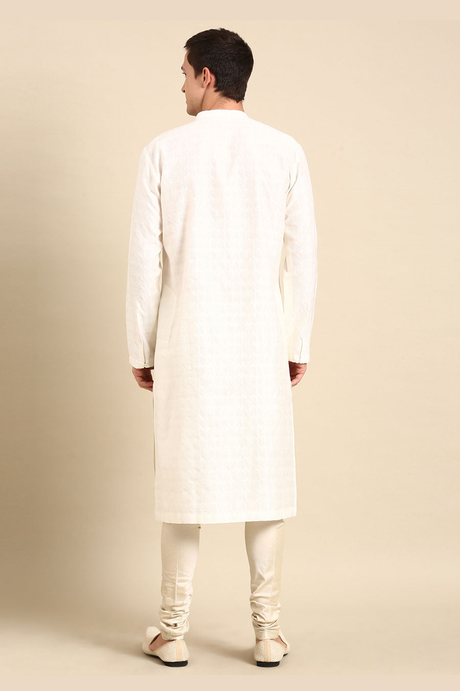 Ivory Jacquard Panelled Kurta Set