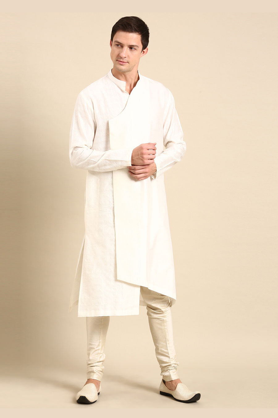 Ivory Jacquard Panelled Kurta Set