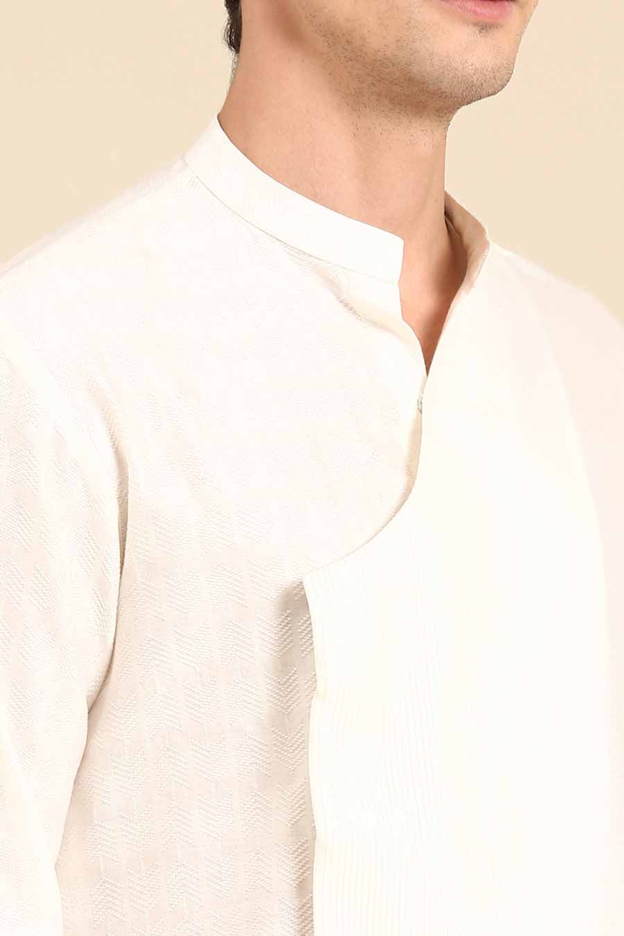 Ivory Jacquard Panelled Kurta Set