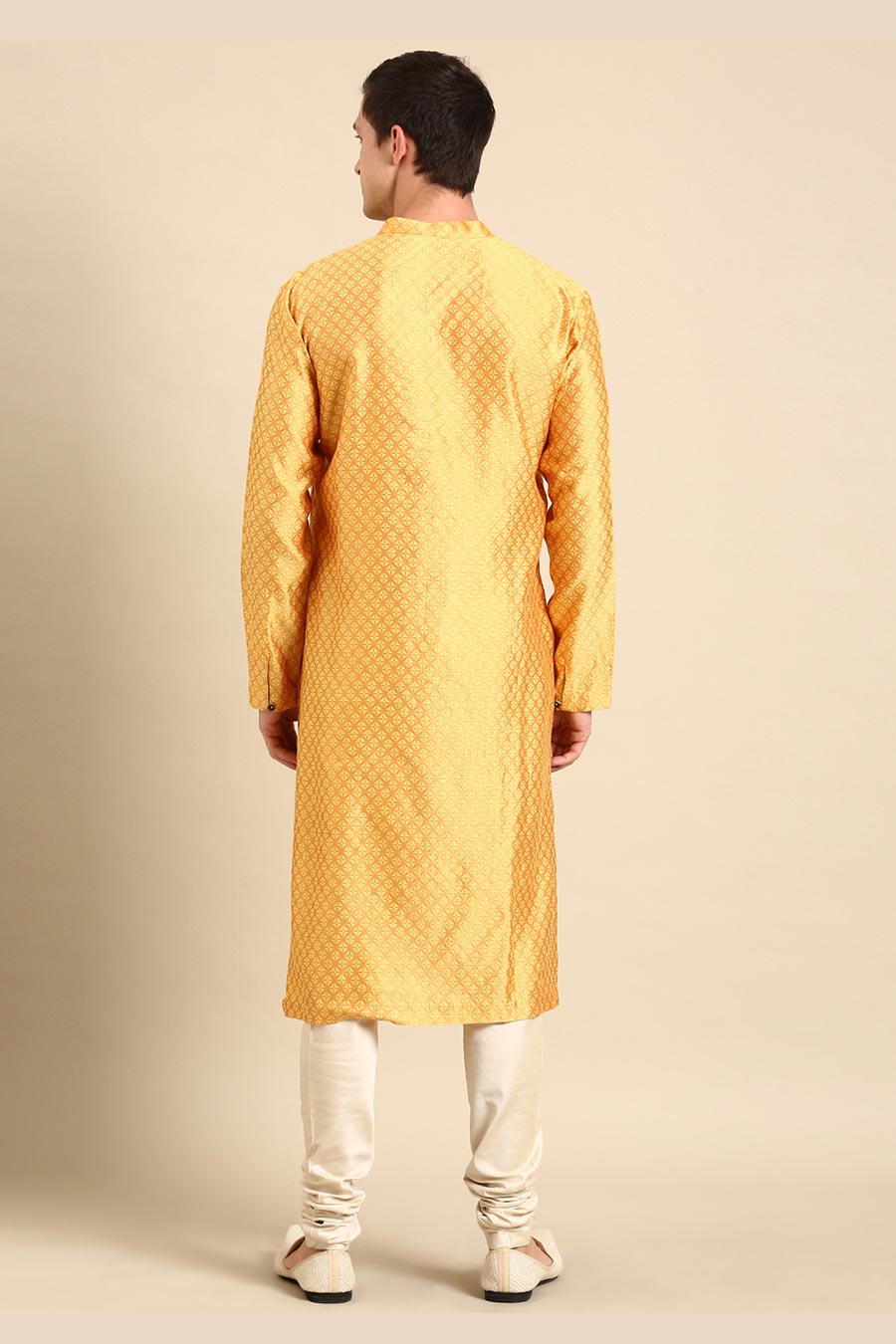 Yellow Jacquard Panelled Kurta Set