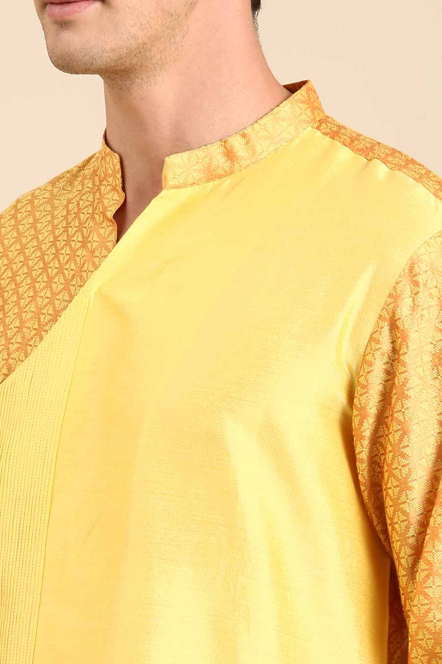 Yellow Jacquard Panelled Kurta Set