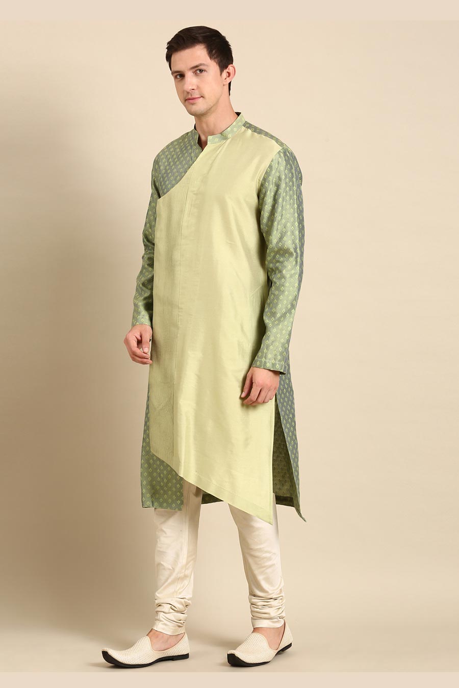 Green Jacquard Panelled Kurta Set