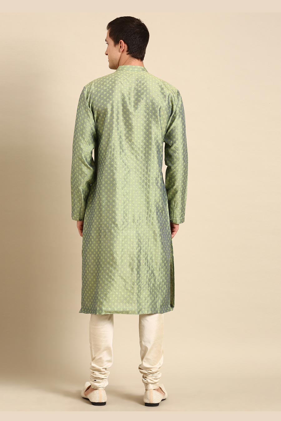 Green Jacquard Panelled Kurta Set
