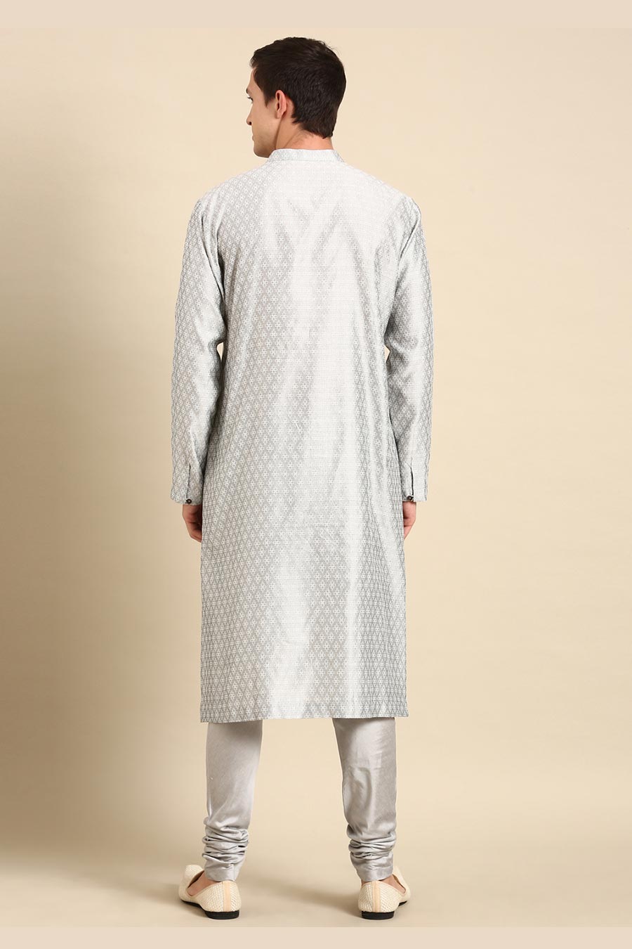 Grey Jacquard Panelled Kurta Set