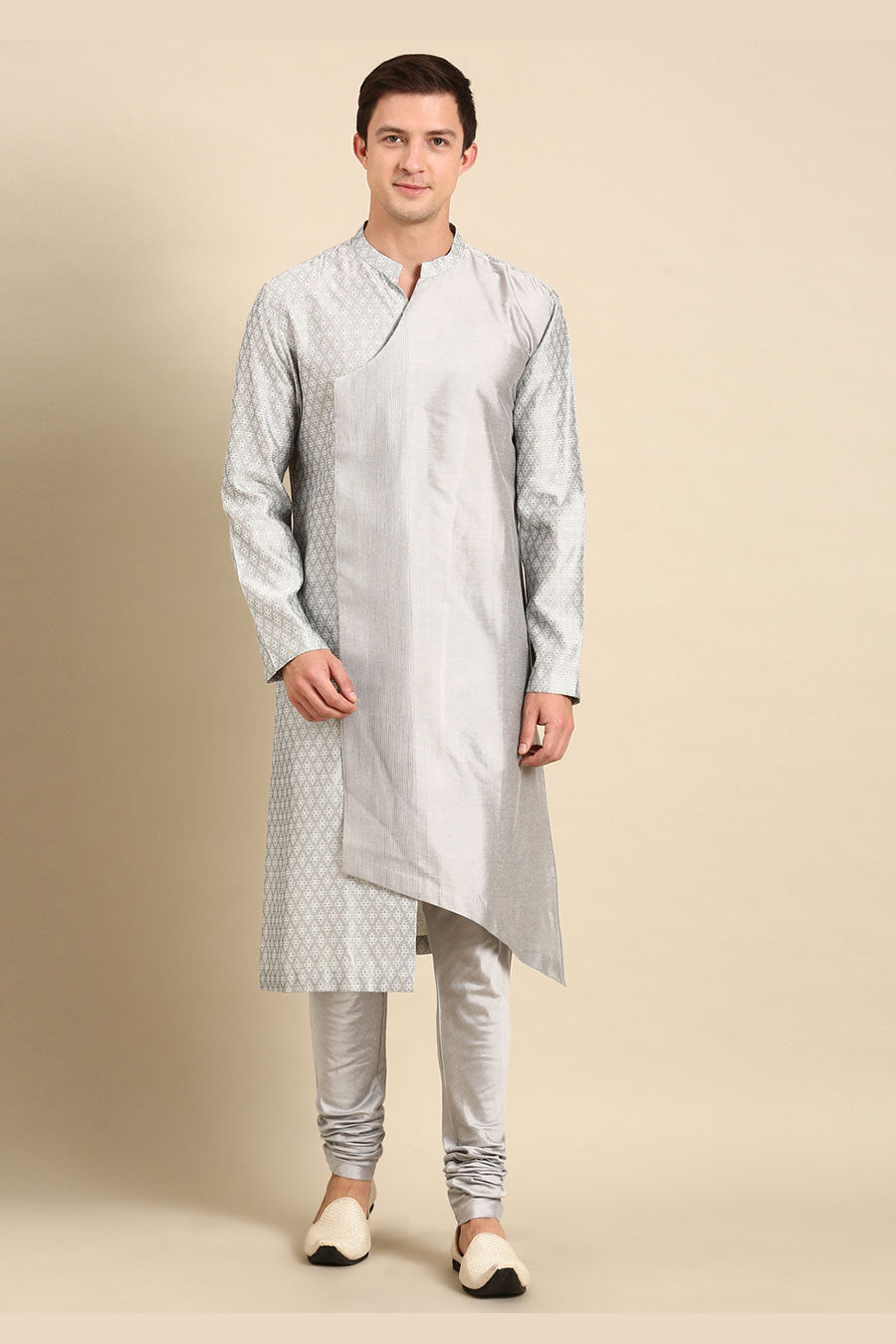 Grey Jacquard Panelled Kurta Set
