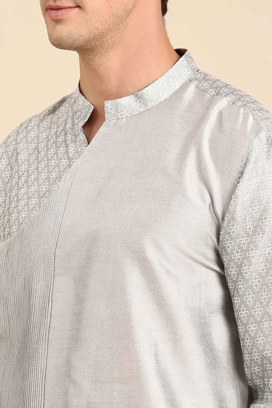 Grey Jacquard Panelled Kurta Set
