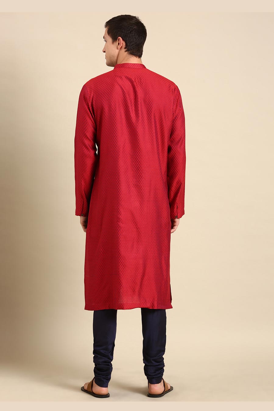 Red & Blue Jacquard Panelled Kurta Set