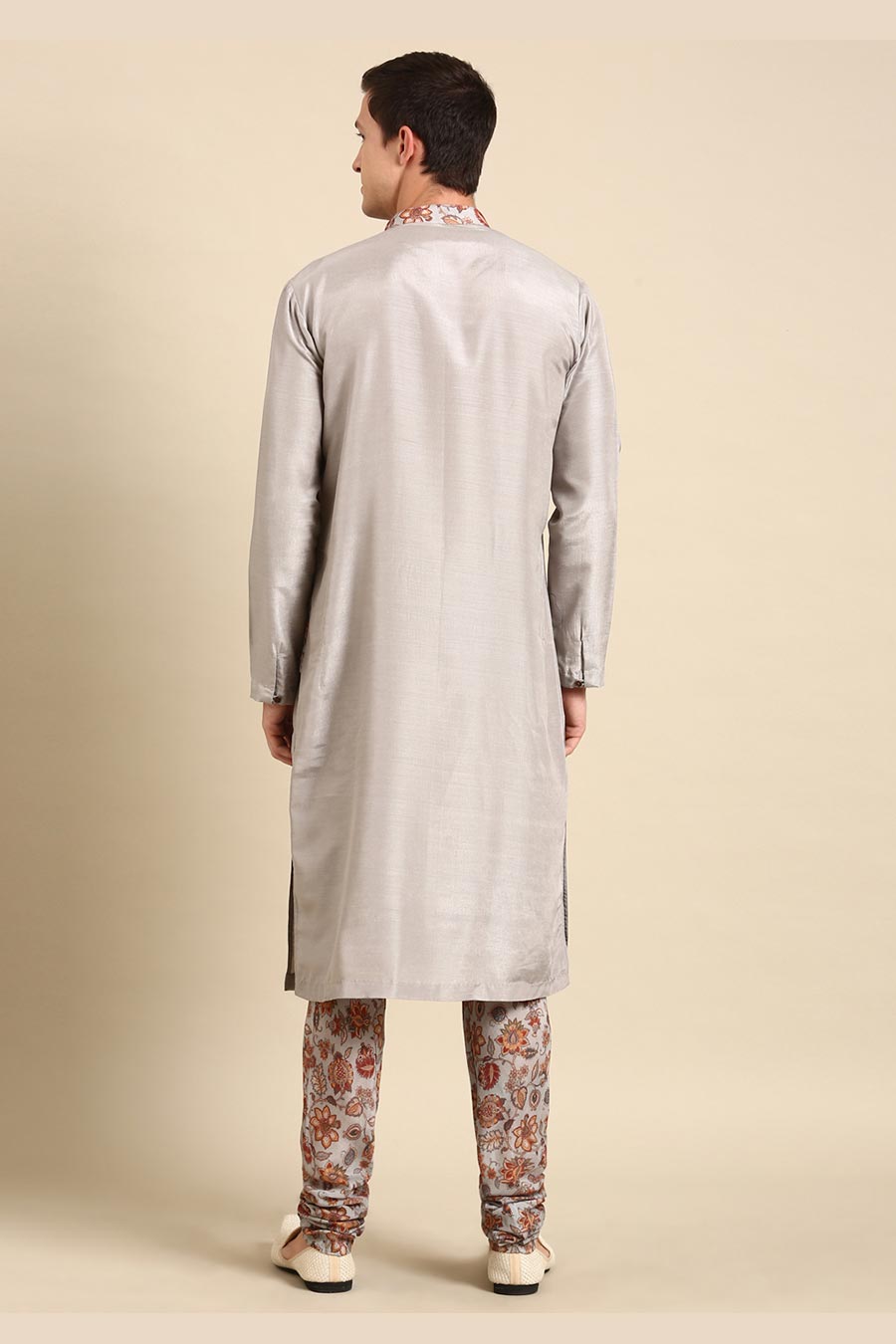 Grey Printed Panel Kurta Set