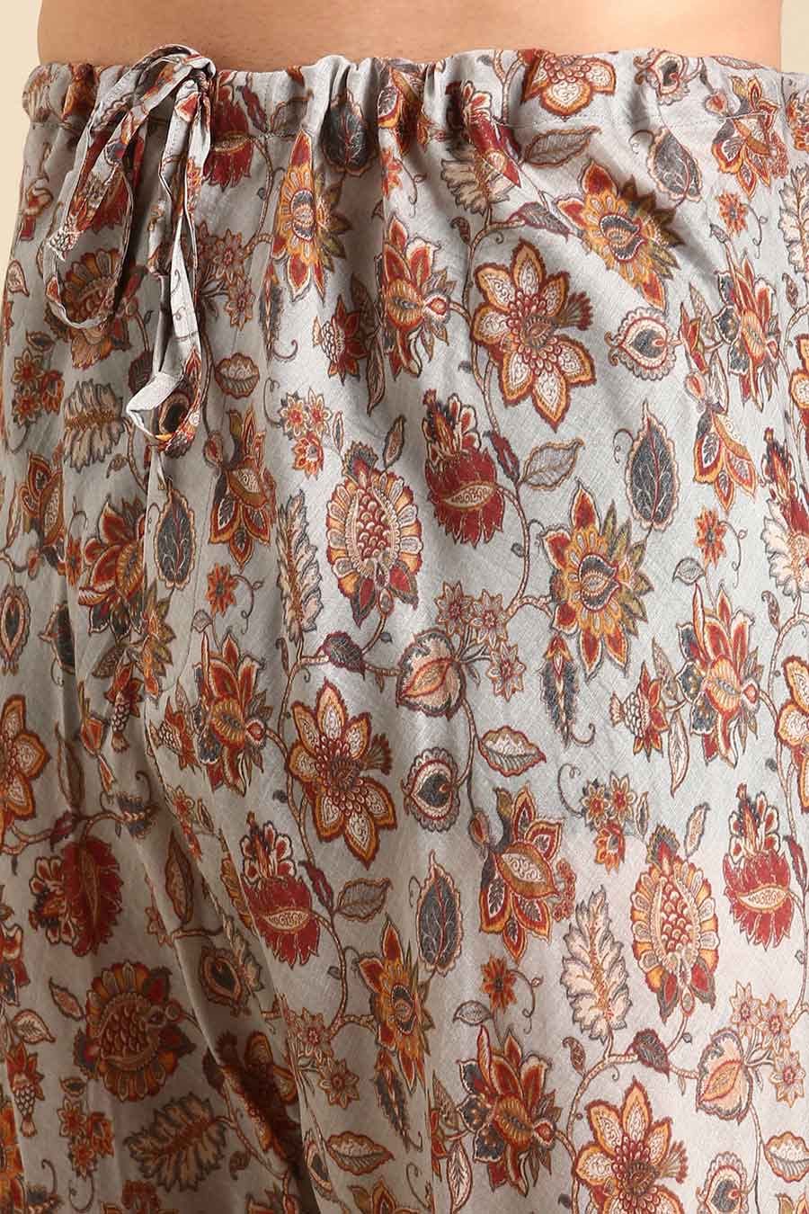 Grey Printed Panel Kurta Set