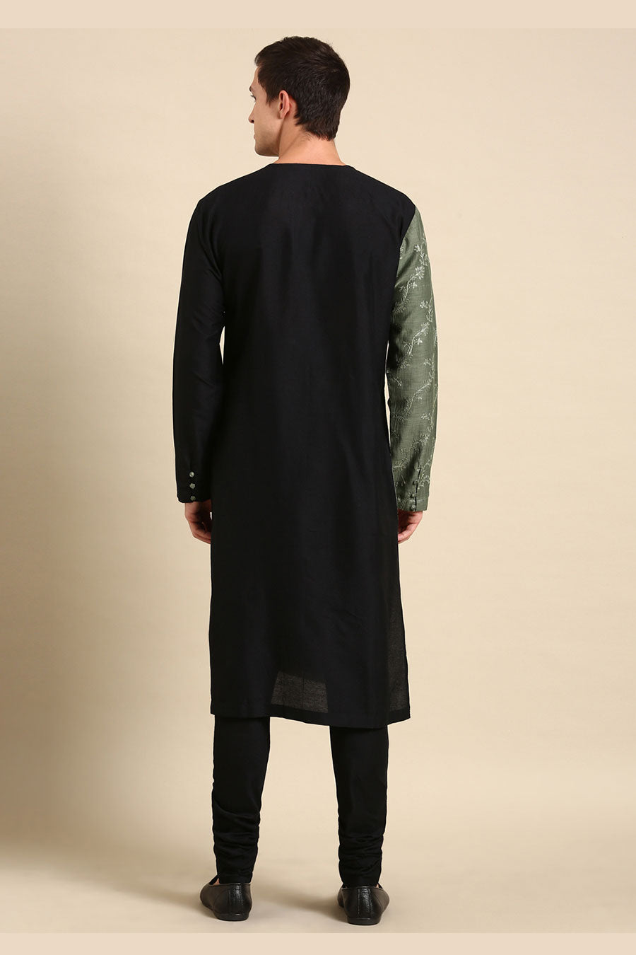 Black & Green Chanderi Embroidered Kurta Set