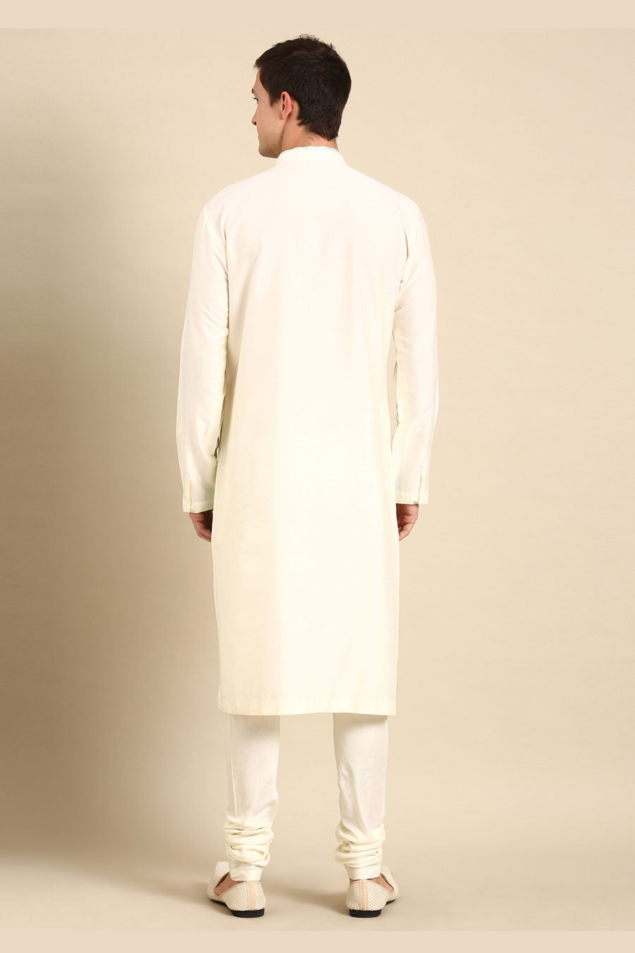 Cream & Green Jacquard Panel Kurta Set