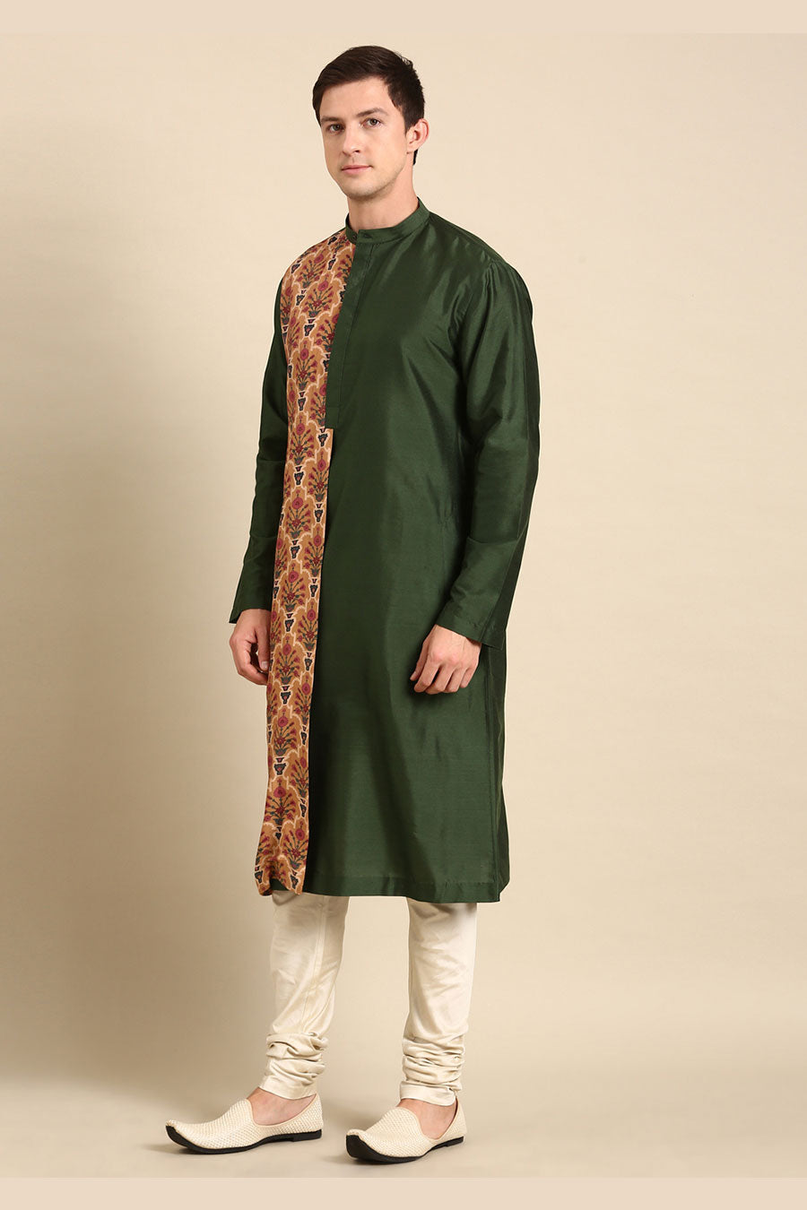 Green & Beige Printed Panel Kurta Set