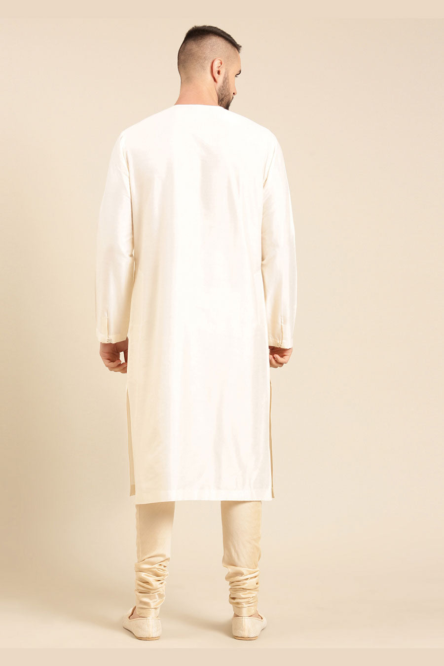 Ivory & Beige Jacquard Panelled Kurta Set