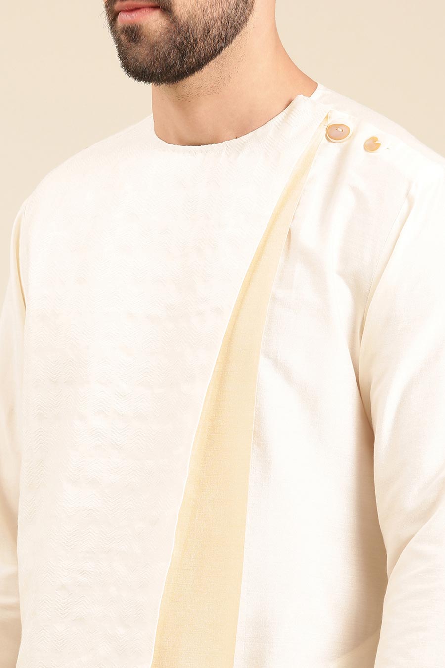 Ivory & Beige Jacquard Panelled Kurta Set