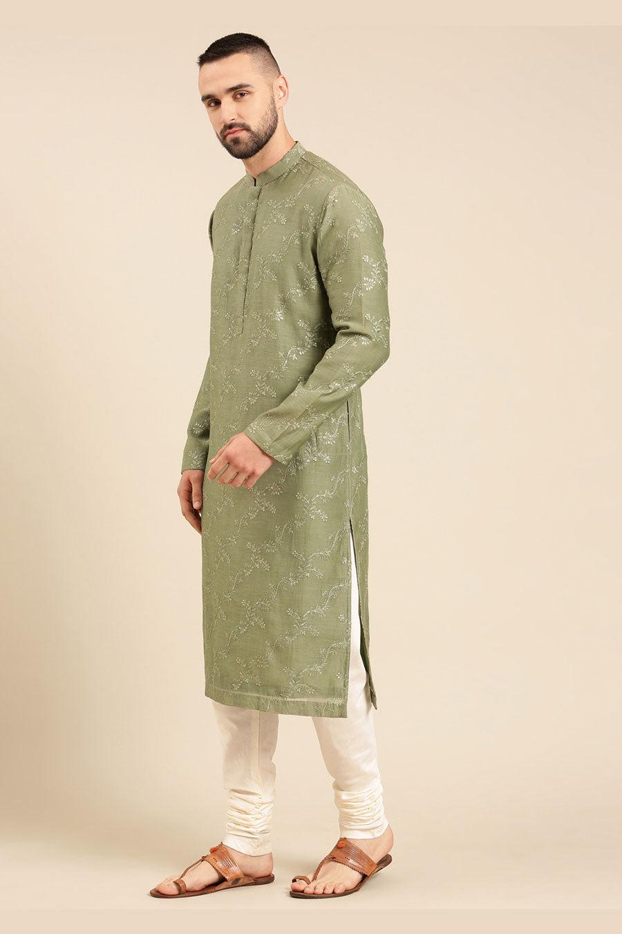 Green Embroidered Kurta Set