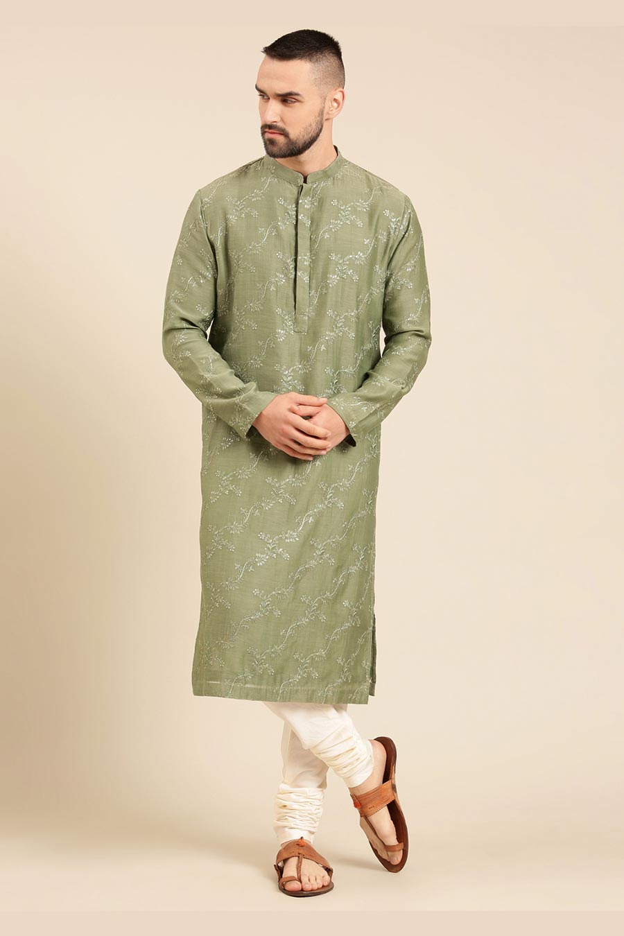 Green Embroidered Kurta Set