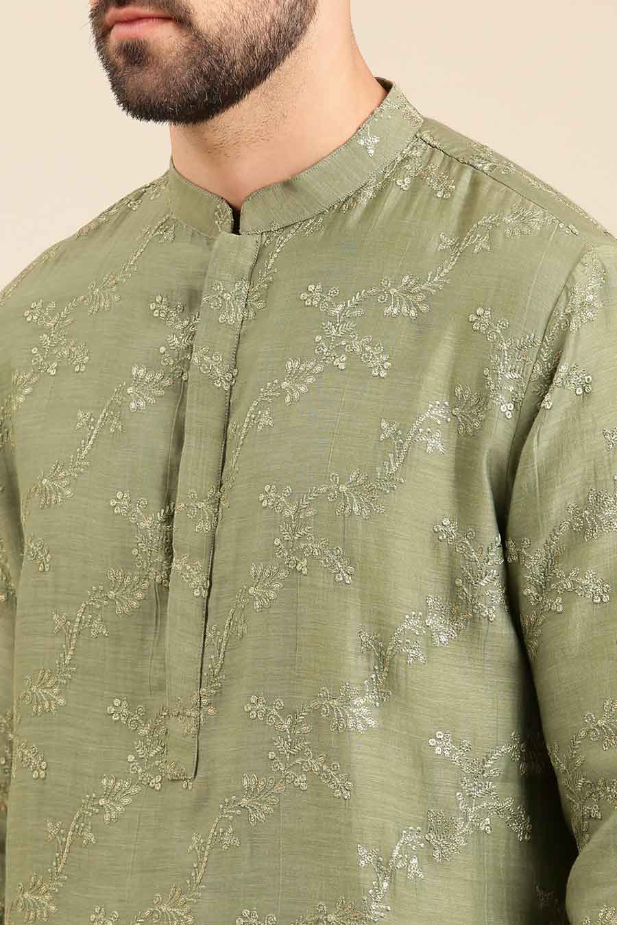 Green Embroidered Kurta Set