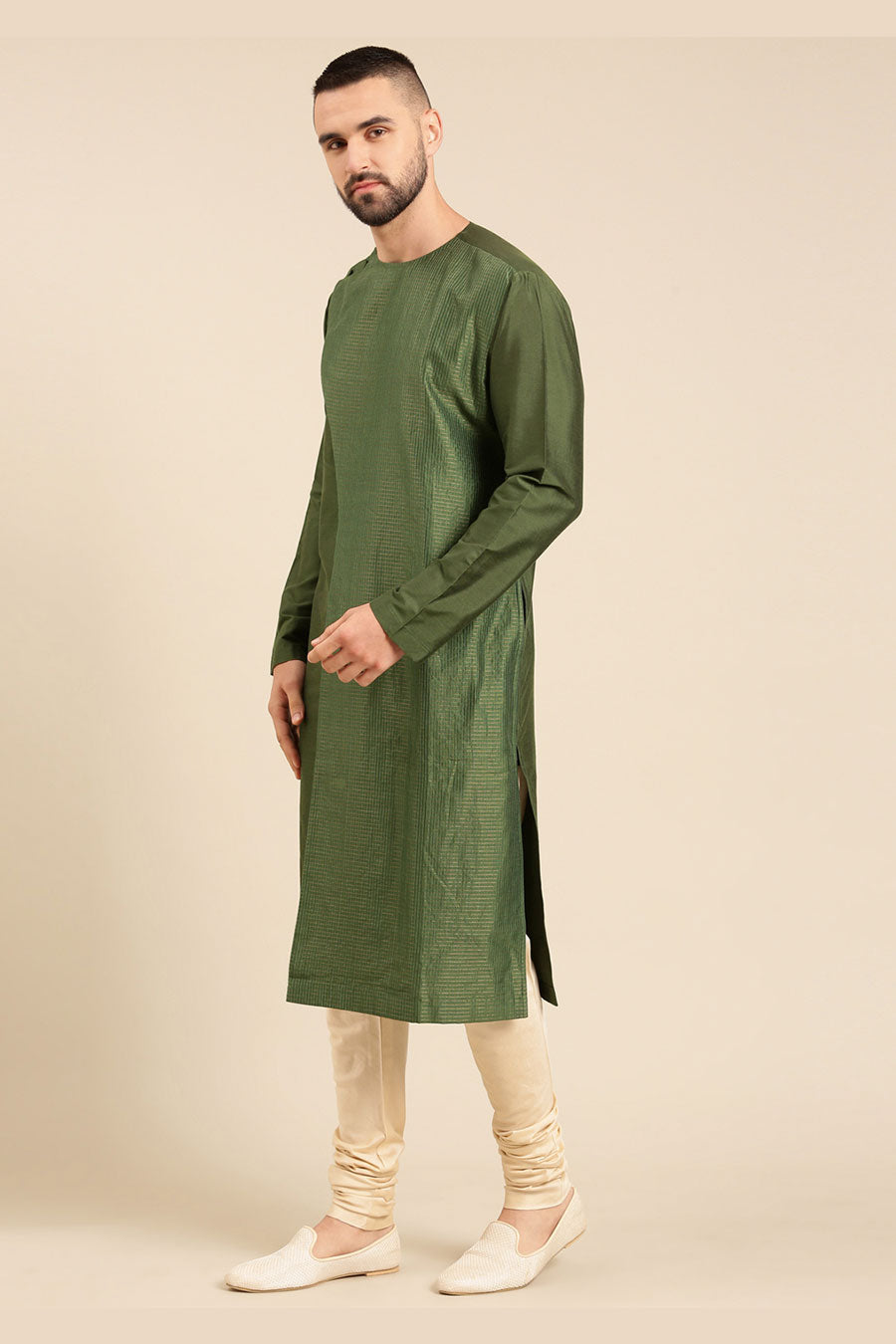 Green Kota Panelled Kurta Set