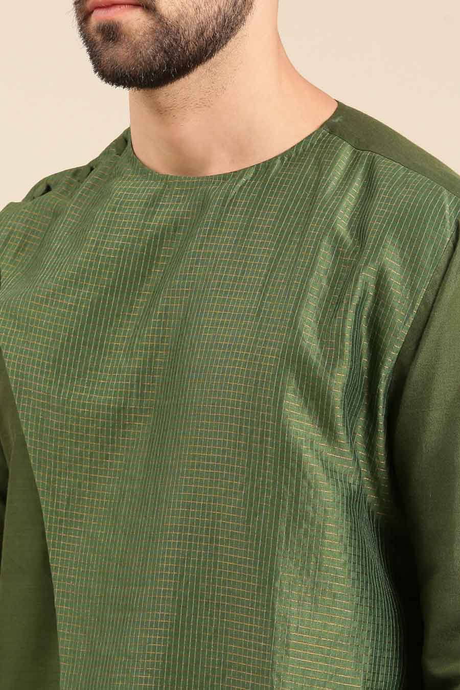 Green Kota Panelled Kurta Set