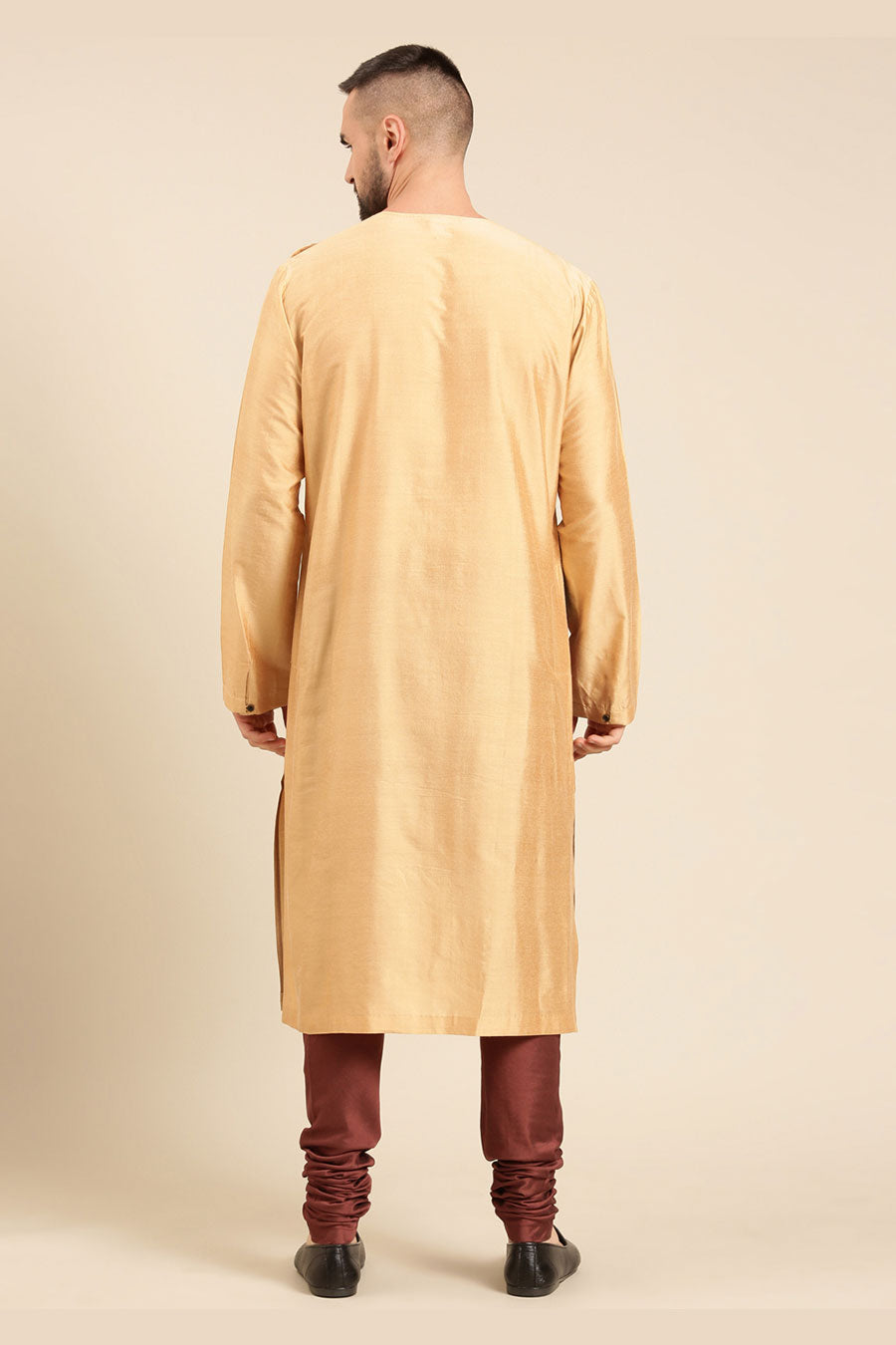 Gold Colour-Blocked Panel Kurta Set