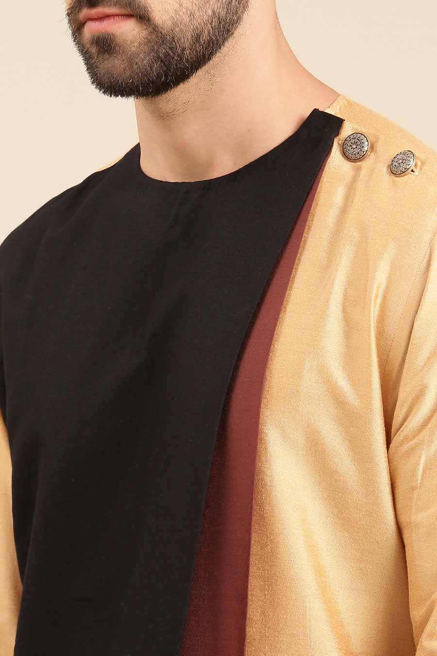 Gold Colour-Blocked Panel Kurta Set
