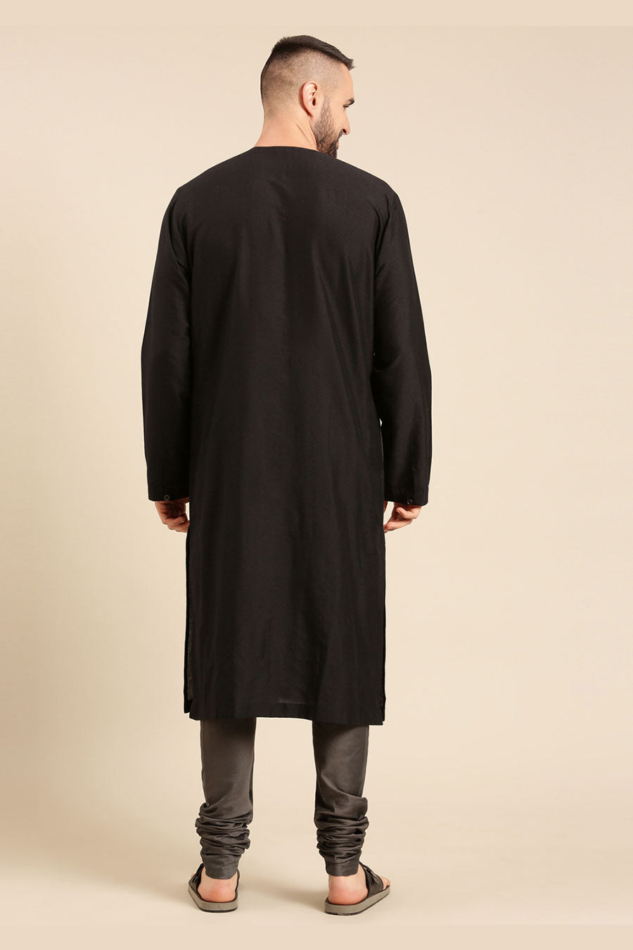 Black Colour-Blocked Panel Kurta Set
