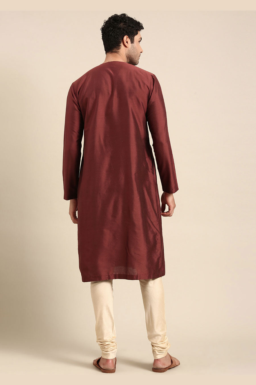 Brown Printed Panel Zipper Kurta Set