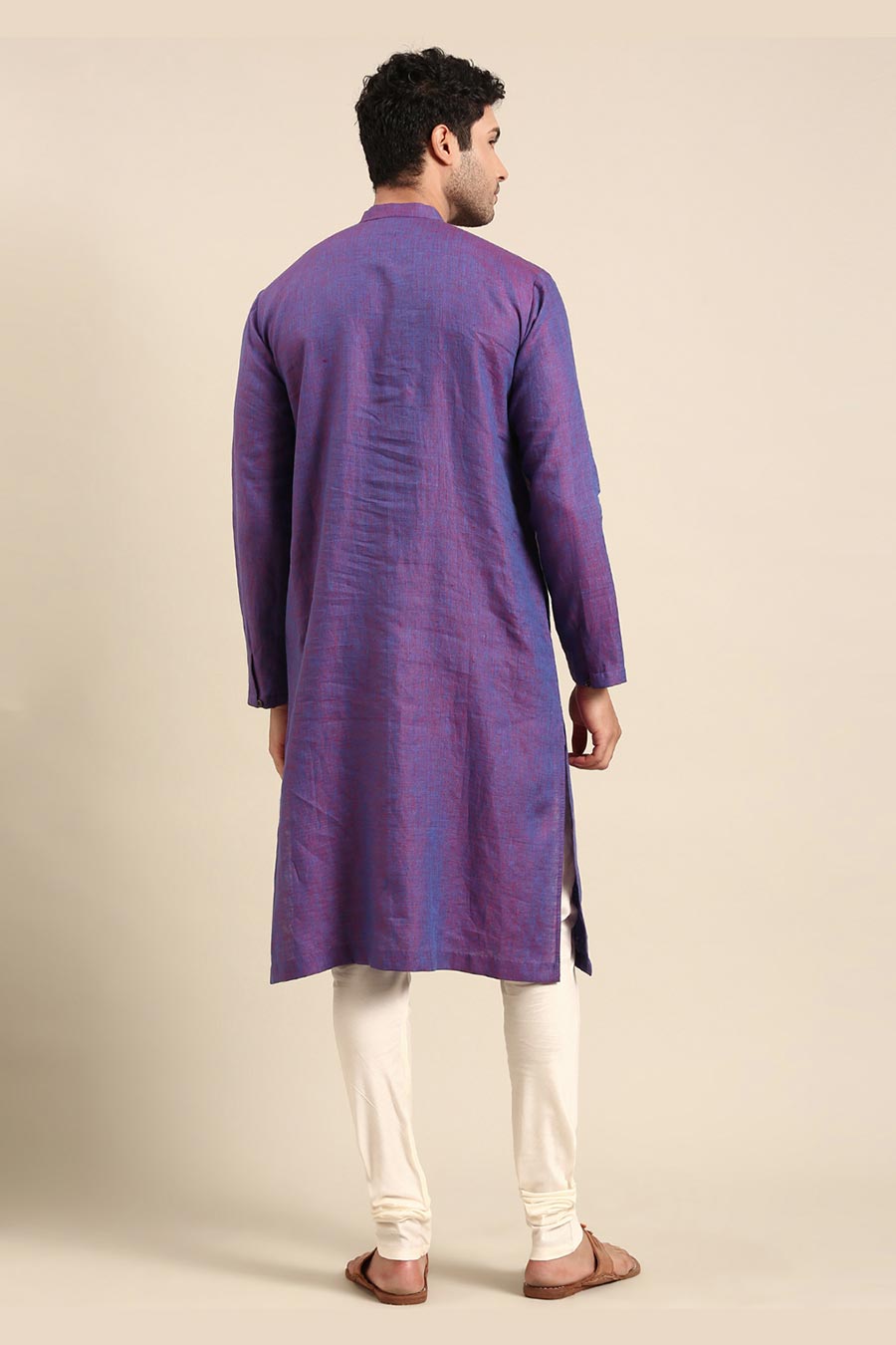 Purple Linen Embroidered Kurta Set