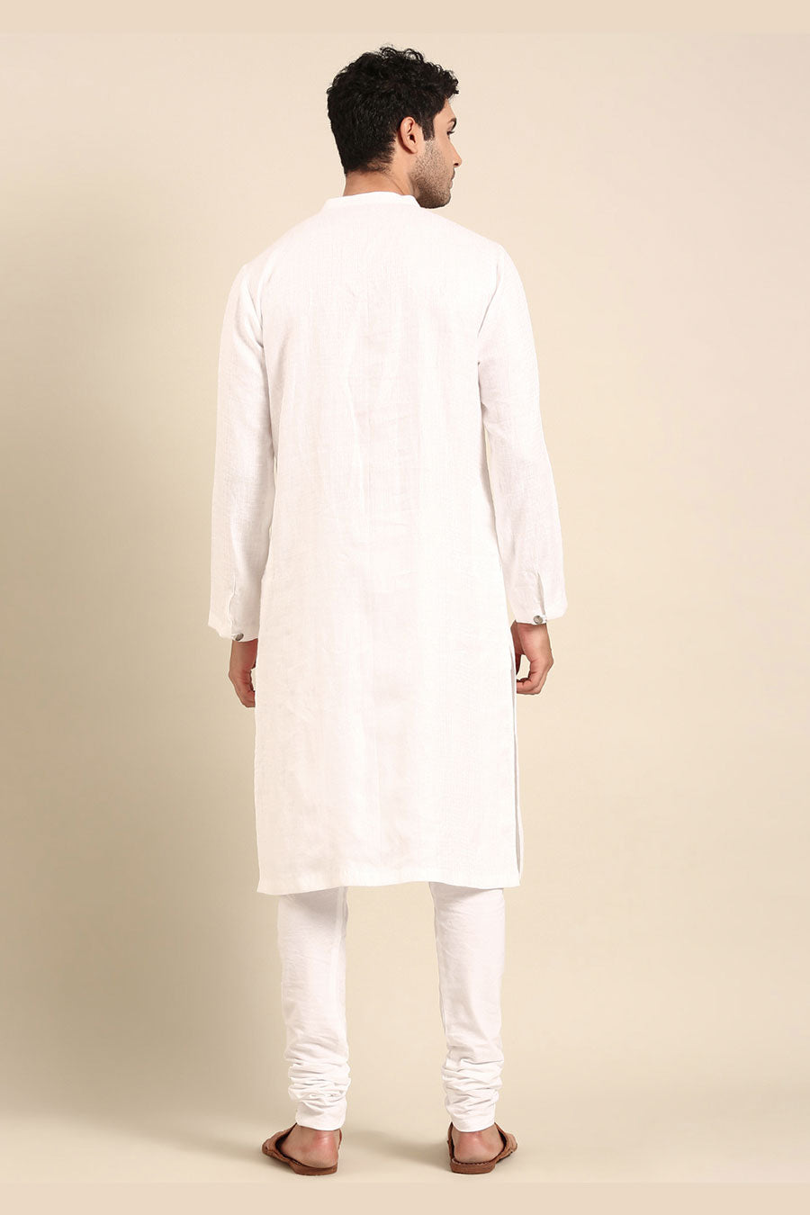 Ivory Linen Embroidered Kurta Set