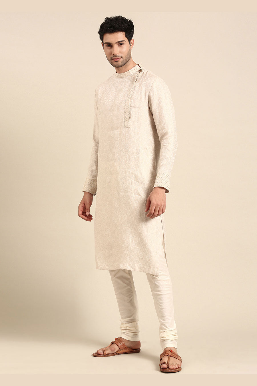 Beige Linen Kurta Set