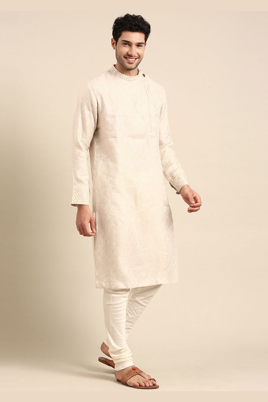 Beige Linen Kurta Set
