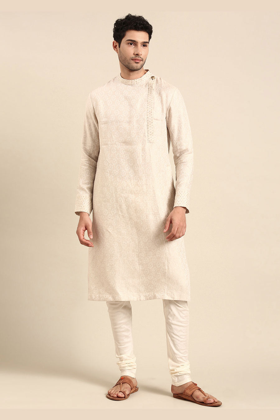 Beige Linen Kurta Set