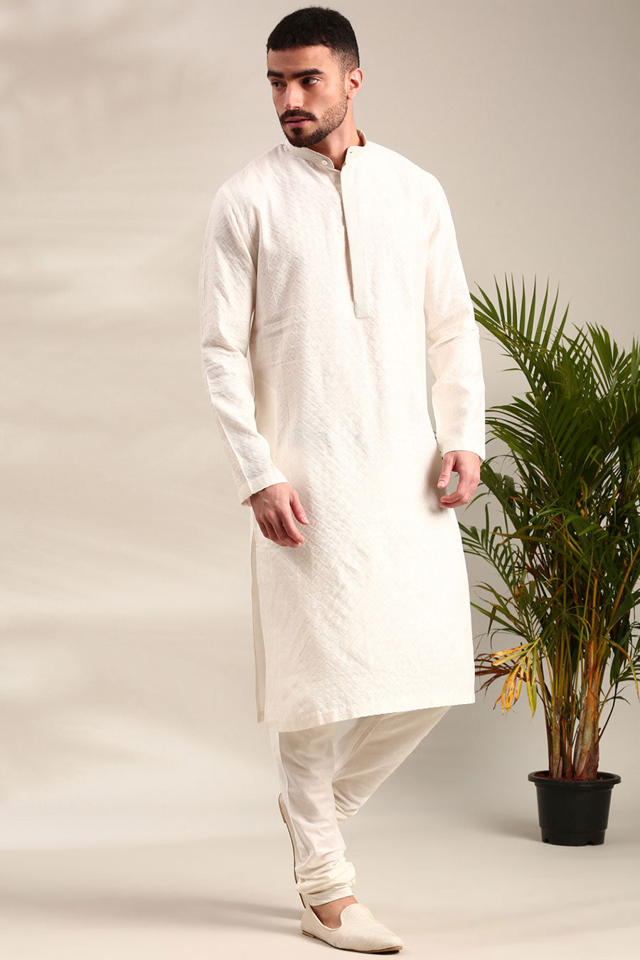 Ivory Jacquard Kurta Set