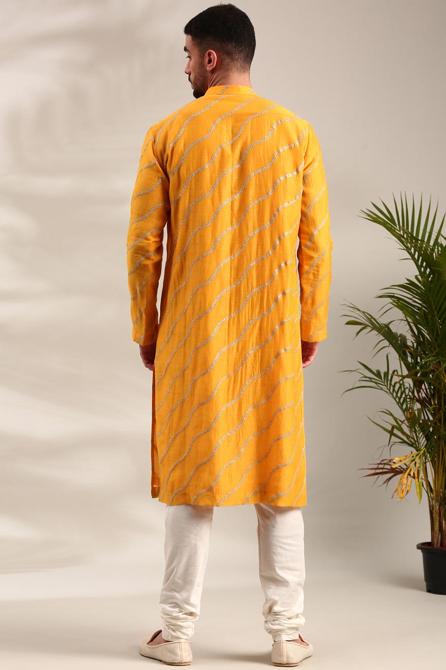 Yellow Chanderi Embroidered Kurta Set