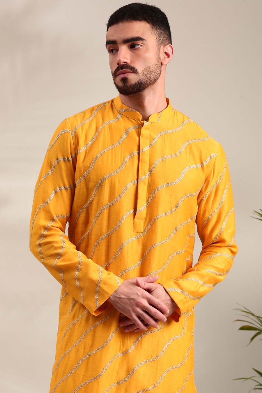 Yellow Chanderi Embroidered Kurta Set