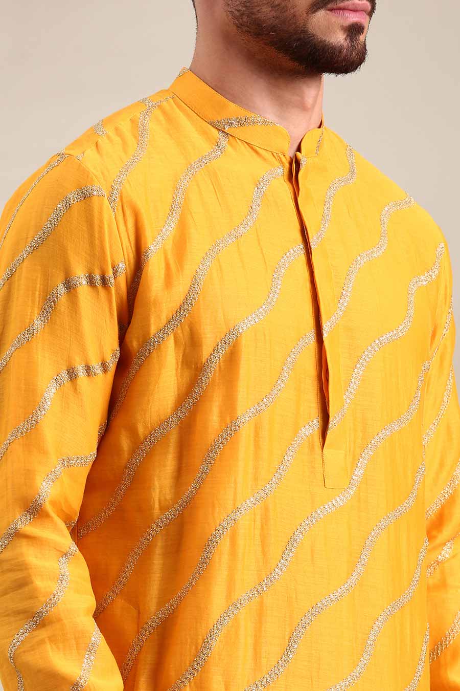 Yellow Chanderi Embroidered Kurta Set