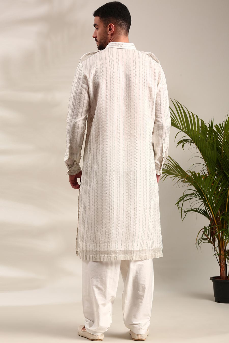 Ivory Embroidered Pathani Set