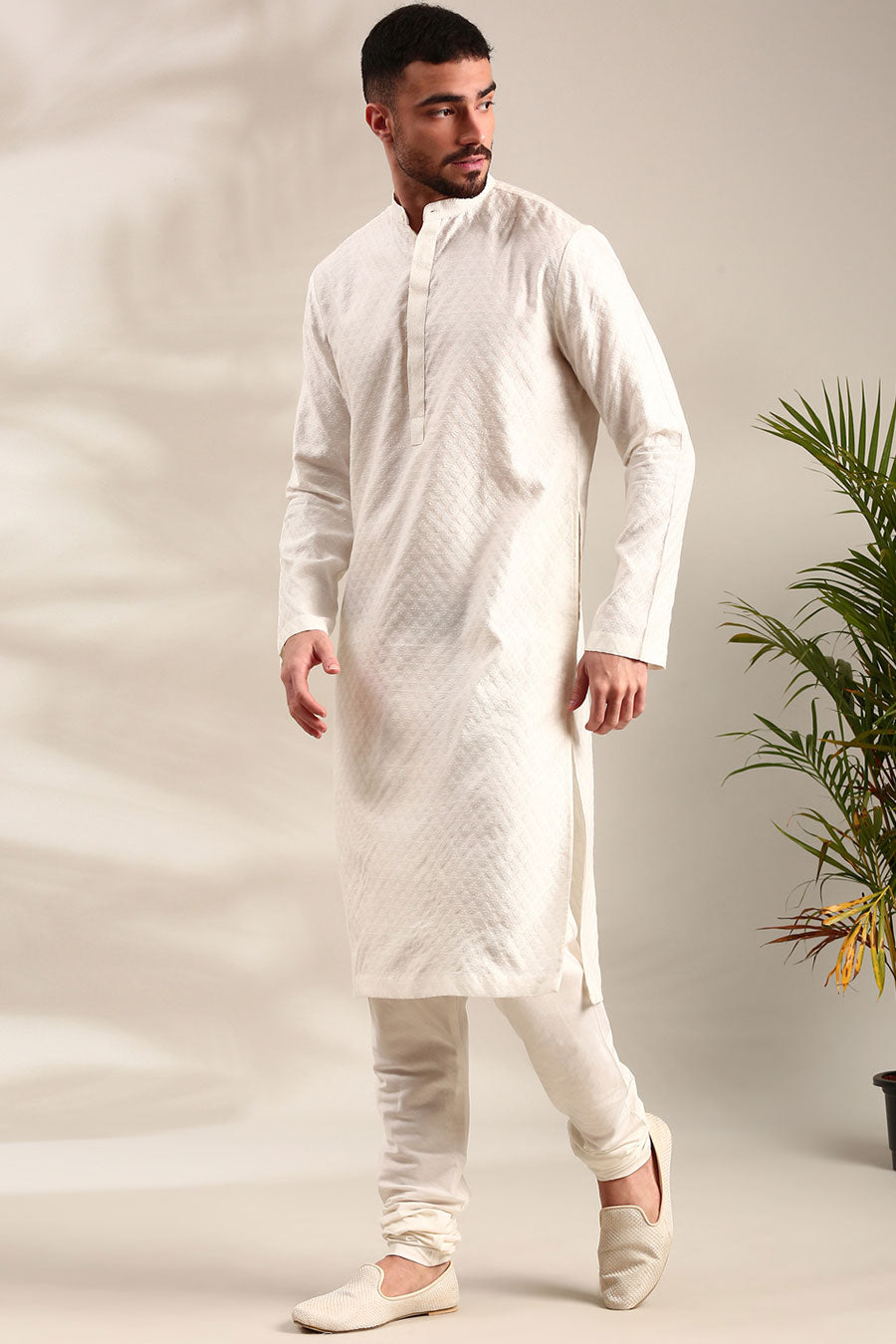 Ivory Jacquard Silk Kurta Set