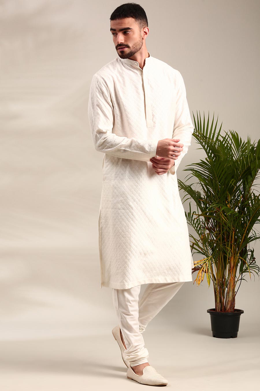 Ivory Jacquard Silk Kurta Set