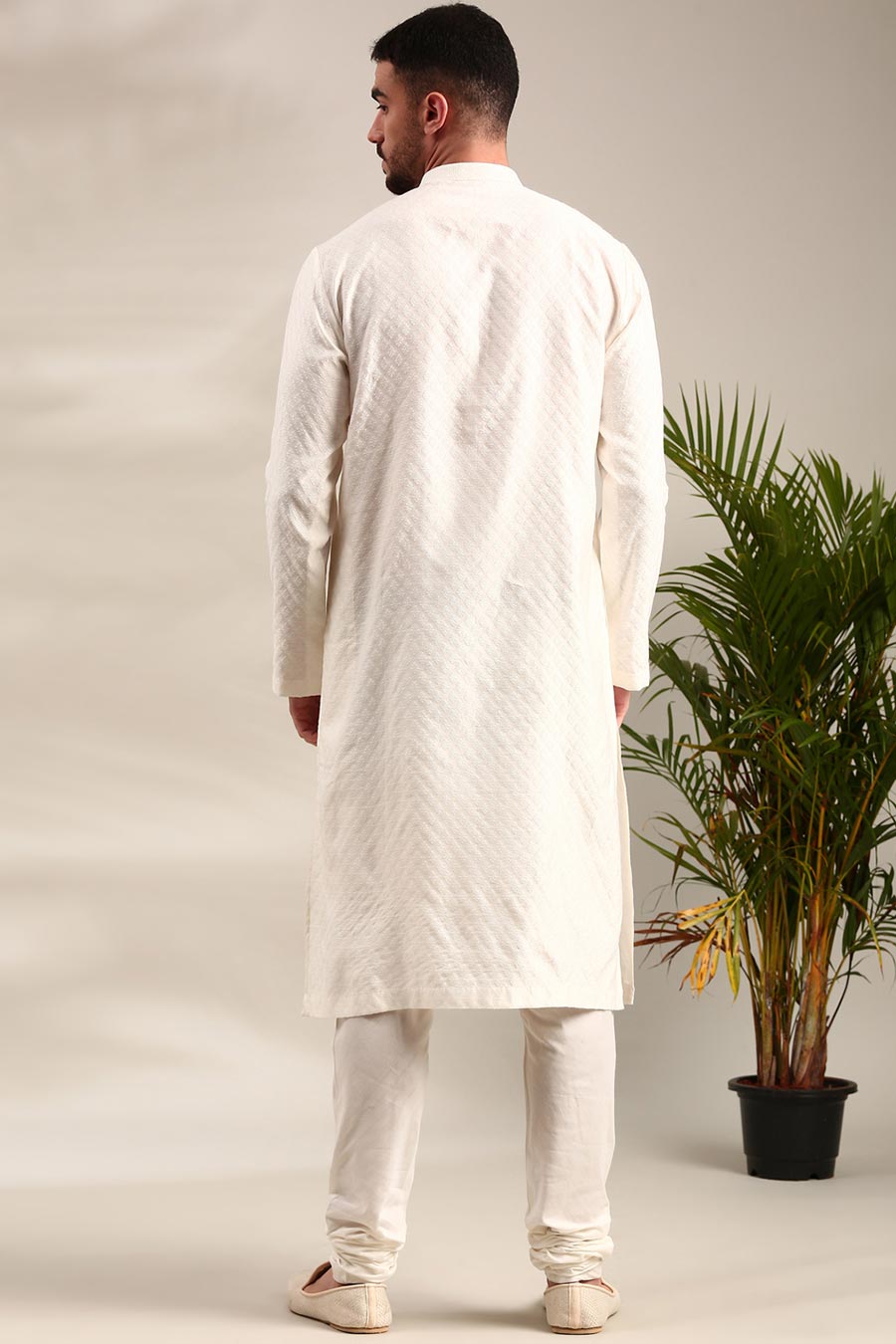 Ivory Jacquard Silk Kurta Set