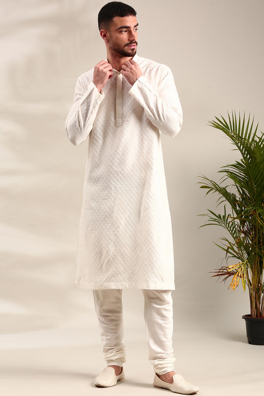 Ivory Jacquard Silk Kurta Set