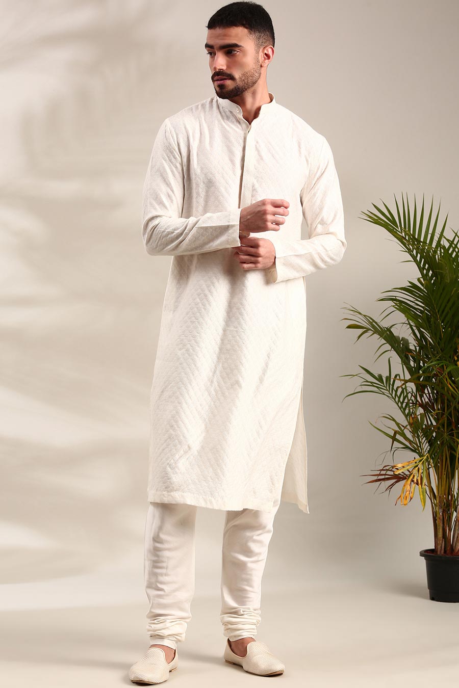 Ivory Jacquard Silk Kurta Set