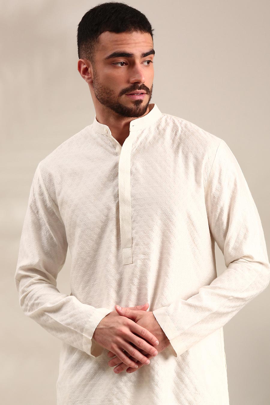 Ivory Jacquard Silk Kurta Set