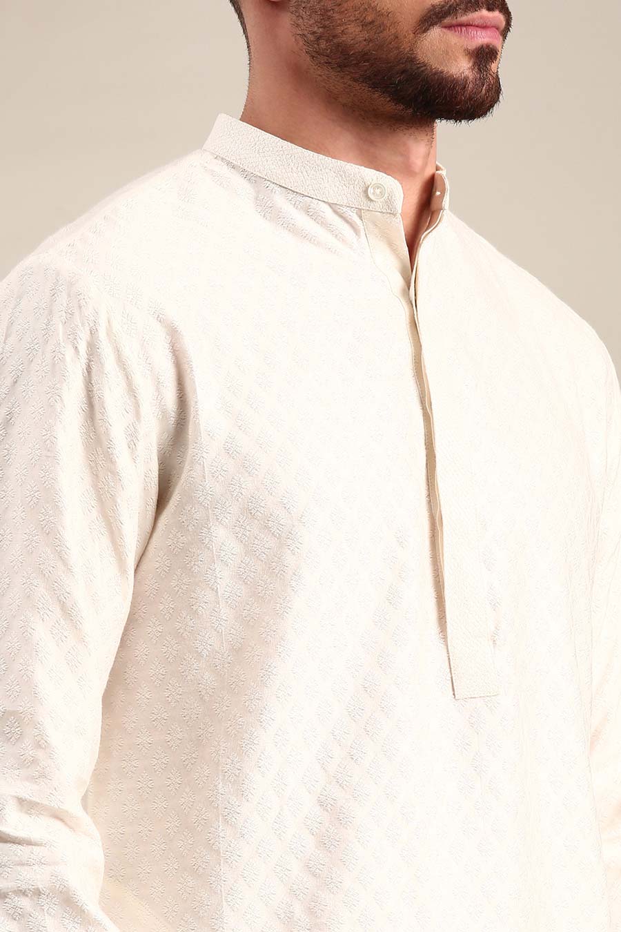 Ivory Jacquard Silk Kurta Set